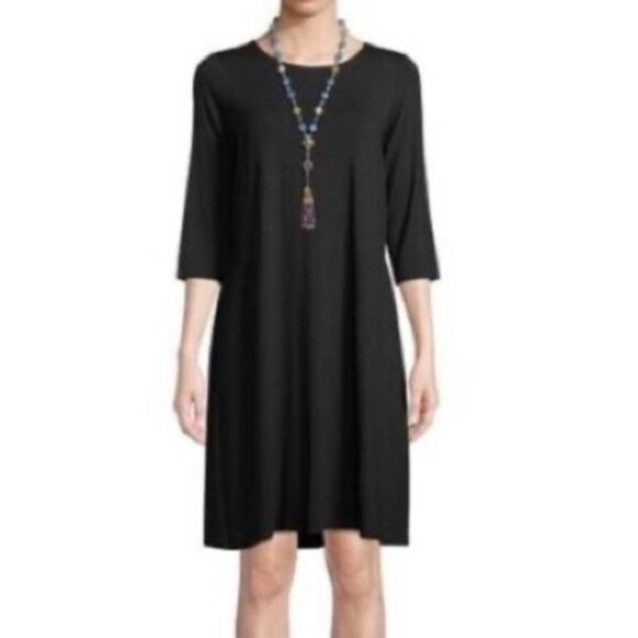 Eileen Fisher 100% Silk Black Slip Dress Medium - Picture 1 of 8